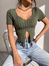 Lettuce Trim Notched Neckline Tee